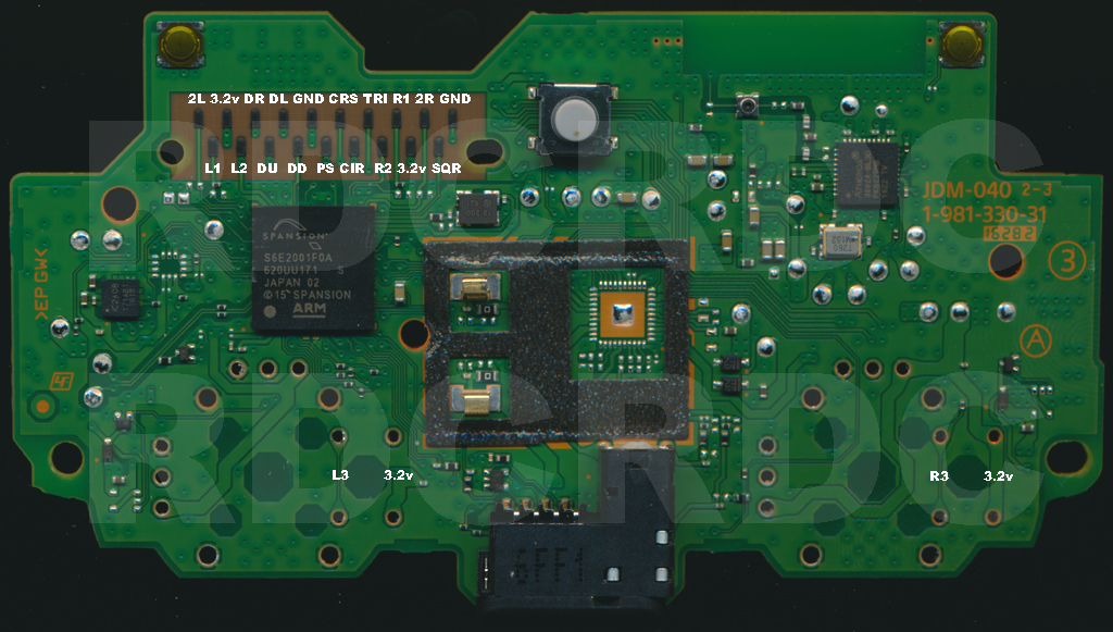JDM-040 options/share button vias for arcade stick